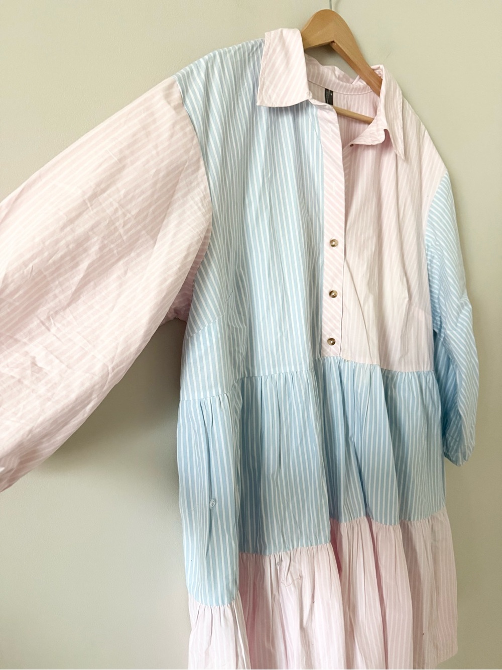 Anthropologie The Bettina Blue Pink White Mix Stripe Long Sleeve Shirt Dress 2X - Picture 3 of 6